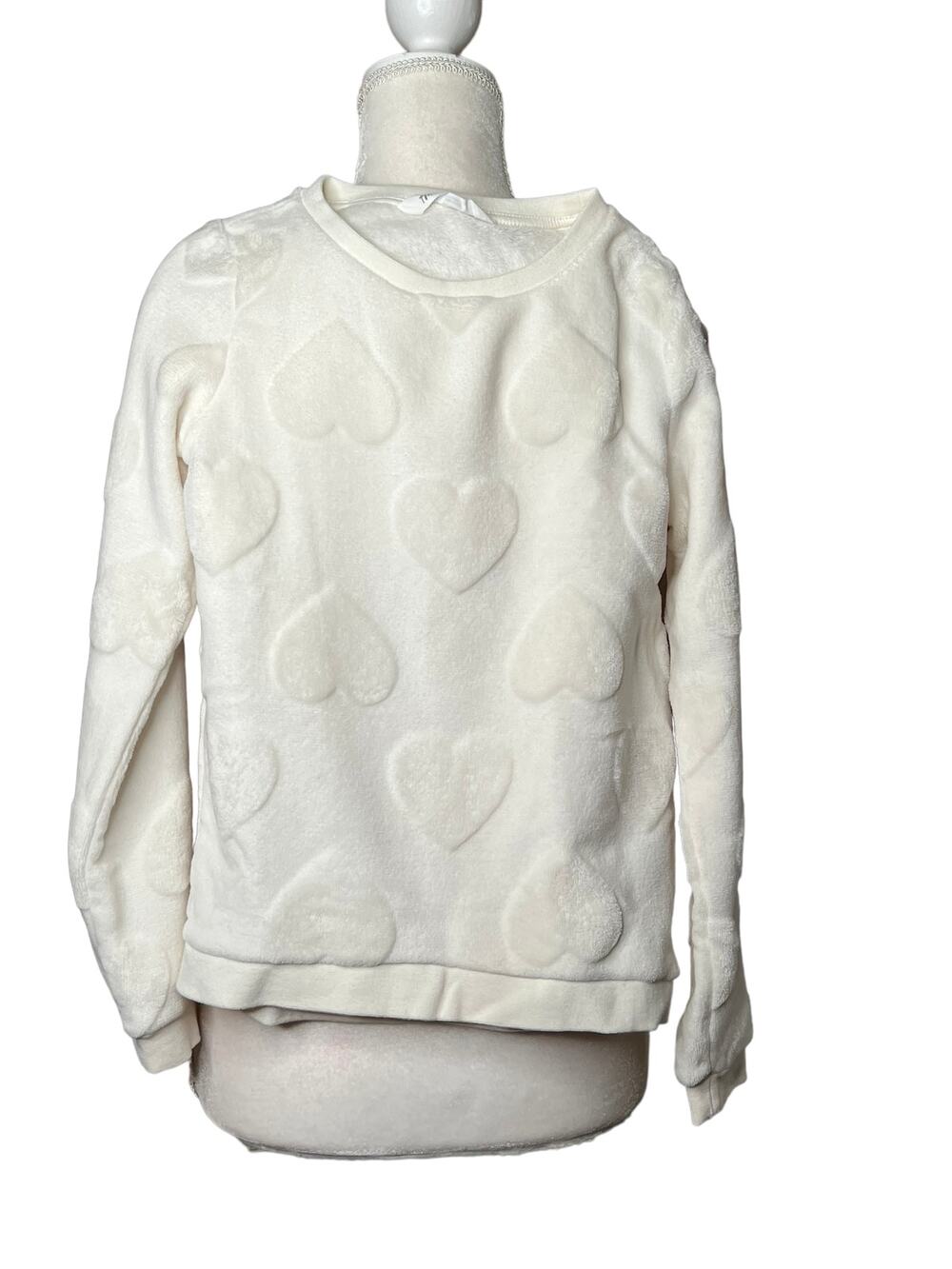 h&m girls kids heart print crew neck sweatshirt cream sz 8 10y